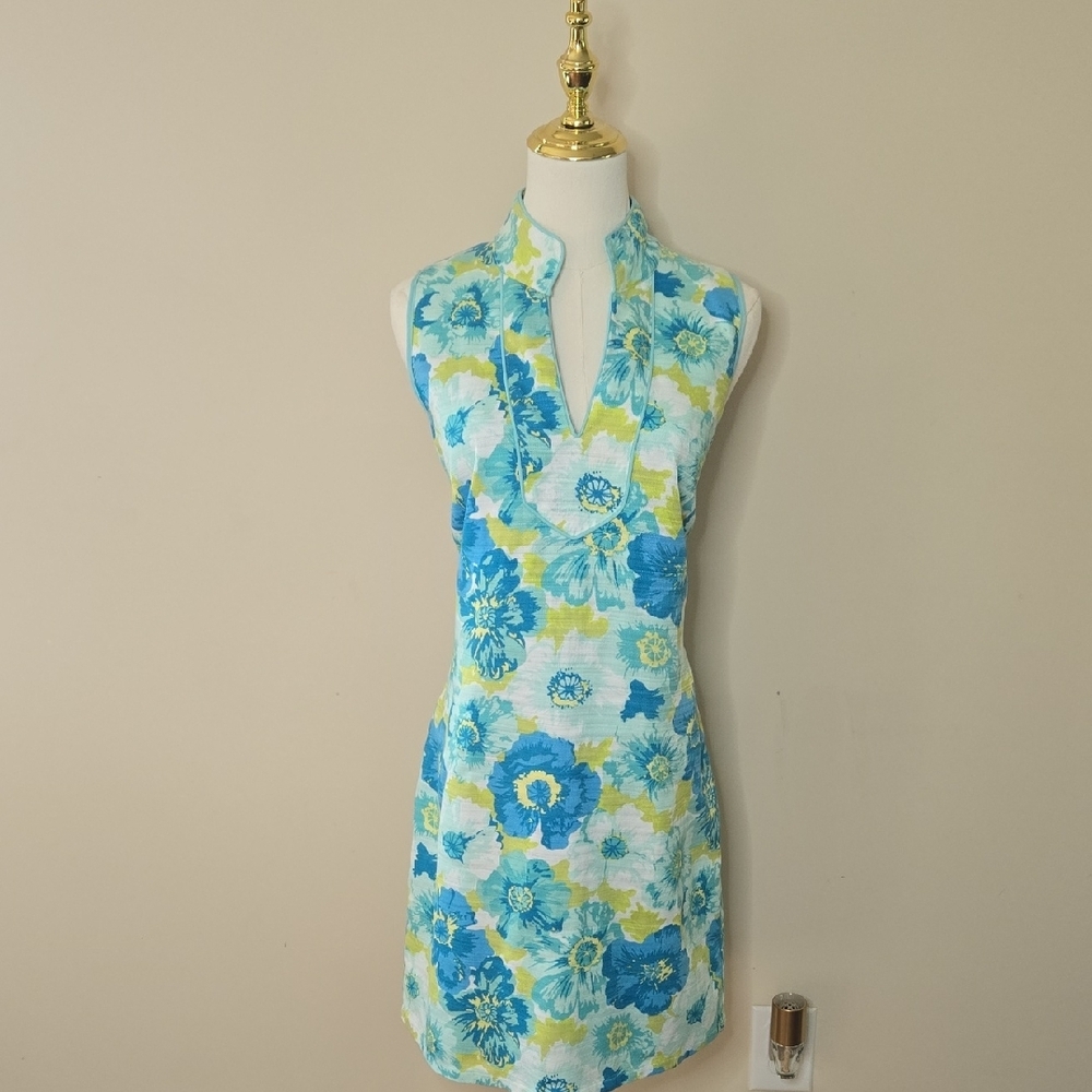 Sail to Sable Green Blue Floral Tunic Shift Dress – Preppy Coastal Resort Summer